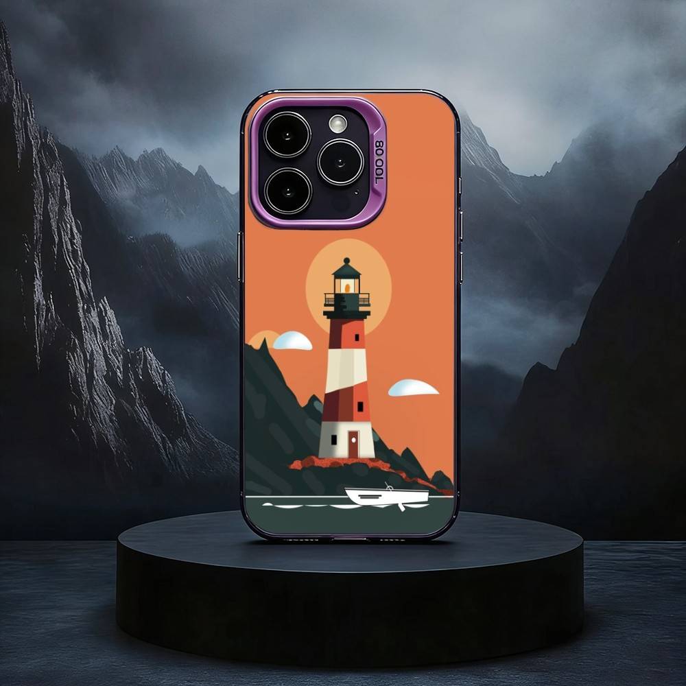 Cartoon Art Lighthouse Black Candy silver phone case Phone Case For iPhone17,16,15,14,13,12,11 Plus,Pro Max