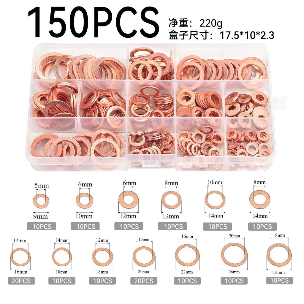 Copper Washers O Ring Copper Gaskets Flat Ring Seal Kit Assortment Car Copper Sealing Rings with Case 400/300/280/200100Pcs