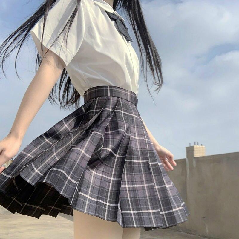 Ekose Etek Kadın Siyah Pileli Mini Etekler Kızlar için Japon okul üniforması Yaz