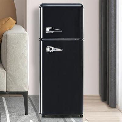 Mini Fridge 92L Retro Refrigerator LED Light Large Capacity Silver Color Handle Adjustable Temperature Sealed Adhesive Tape Red Dual Zone Kitchen