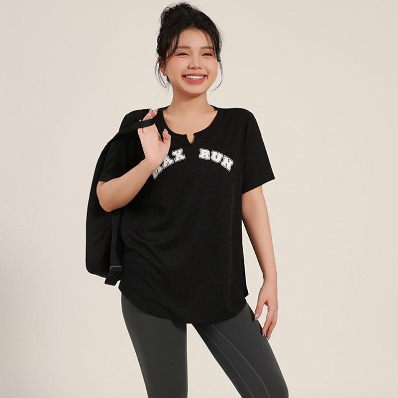 

Женская быстросохнущая футболка для йоги большого размера свободного кроя - Летний фитнес-топ с коротким рукавом 2XL