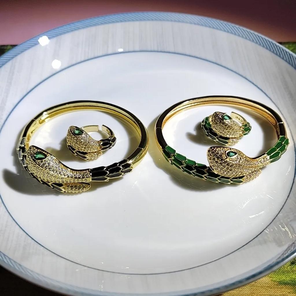 Fashionable Snake-shaped Open Bracelet and Ring Matching