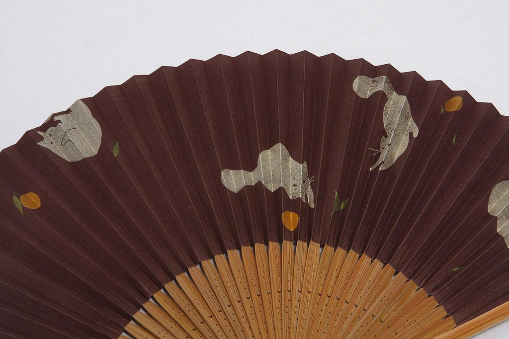 Fan with Fan In a Presentation Made In Cat [Hasegawa] Women's Kyoto-style Case, Box, Japan, Design, Brown.