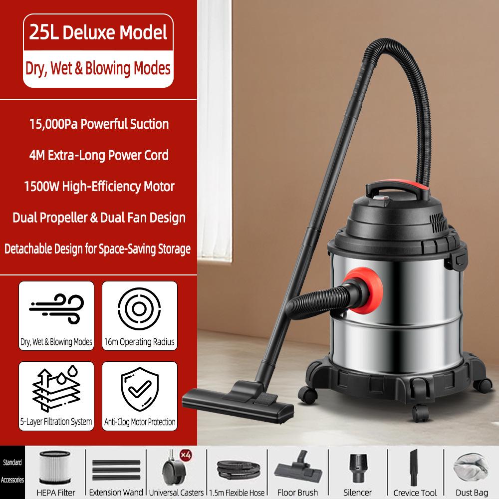 High-Power Three-in-One Wet Dry Vacuum Cleaner with Strong Suction for Household and Commercial Use