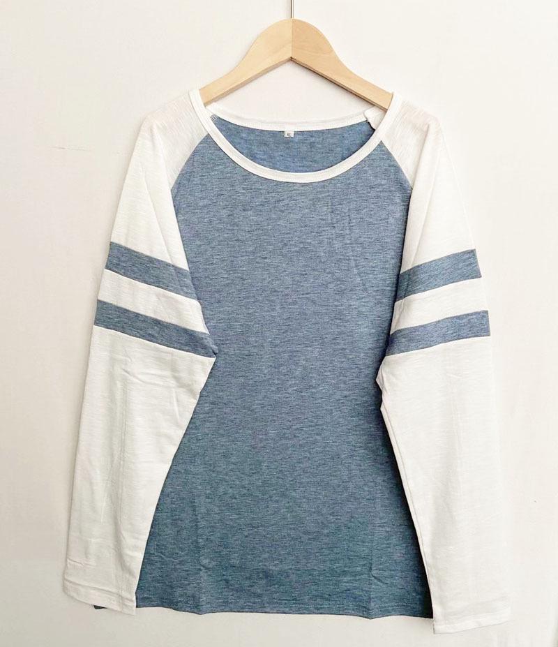 Multicolor Stripe Patchwork Long Sleeve Round Neck T-Shirt