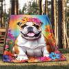 1pc Bulldog Floral Crown Outdoor Soft Polyester Flannel Throw Blanket Versatile for All Seasons , Soft , Cozy , Warm All Season Quilted Throw ,