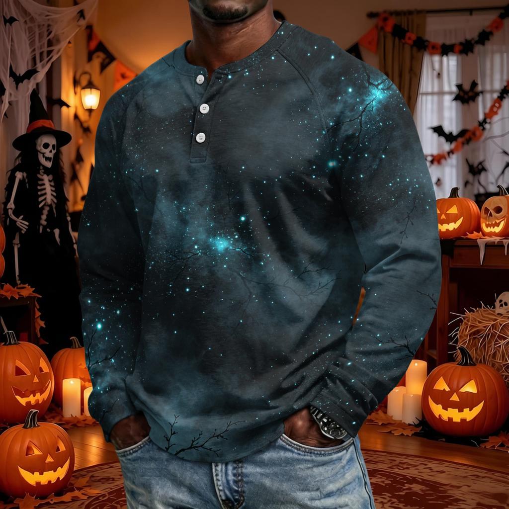 Men's Long Sleeve Shirt Loose Fit Casual Versatile Halloween Top