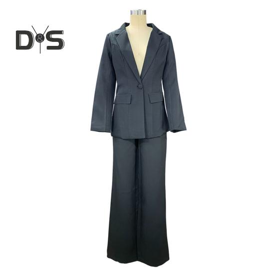 2 Teile/satz Frauen Anzug Mantel Hosen Set Tiefem V-ausschnitt Revers Einzigen Knopf Verschluss Mittlere Länge Strickjacke Langarm Jacke Gerade hosen Dame Formale