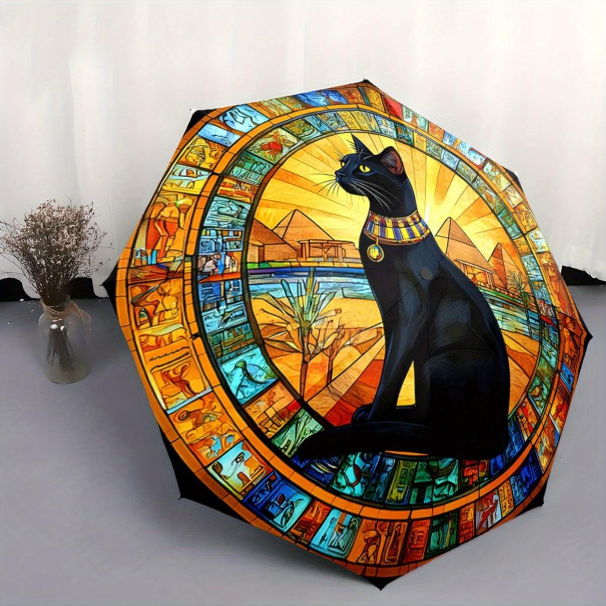 

Automatic Open/Close Umbrella with Egyptian Pyramid & Hieroglyphic Border - Compact Travel Umbrella, Sturdy 8-Rib Shaft, Light (as the picture,Iron&8K)