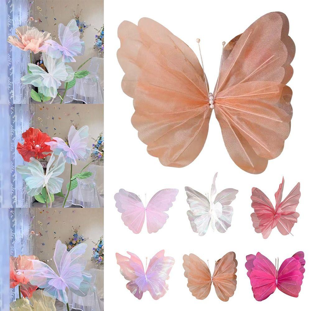 Big Size 3D Butterfly Decoration 50cm Large Hollow Design Gauze Butterfly Three Dimensional Romantic Style Simulation Butterfly