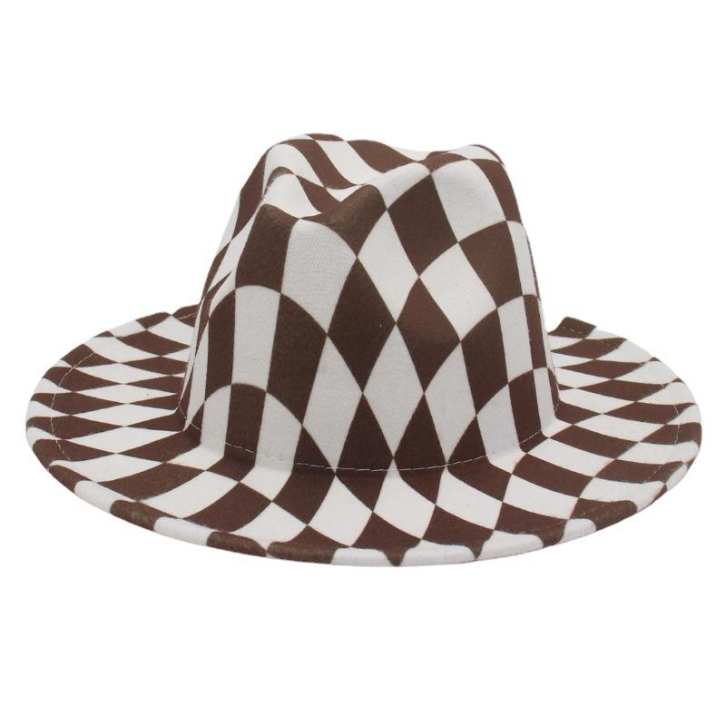 Chapéu de Caxemira Novo Estilo Europeu e Americano Xadrez Duas Cores Street Hip-Hop Palco Chapéu de Feltro de Lã Chapéu de Coco Jazz Masculino e Feminino