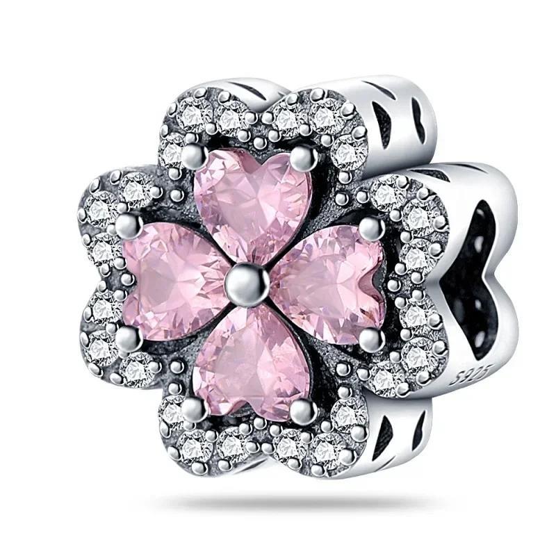 Copper Full Diamond Charms Colorful Heart Blooming Rose Round Beads Pendant Fit Original Bracelets Necklace Jewelry