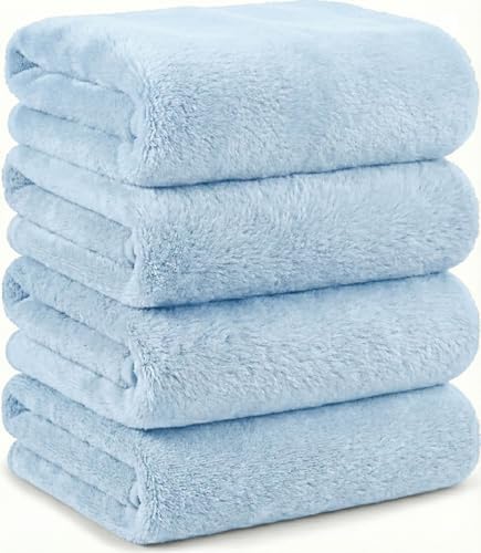 Mofuwa Bath Towel Set [My Best of 2025, Hyaluronic Acid Formula] 4-Piece Microfiber Thick Quick-Drying Mini Bath Towel Set (Aqua Blue, 4 Bath Towels)