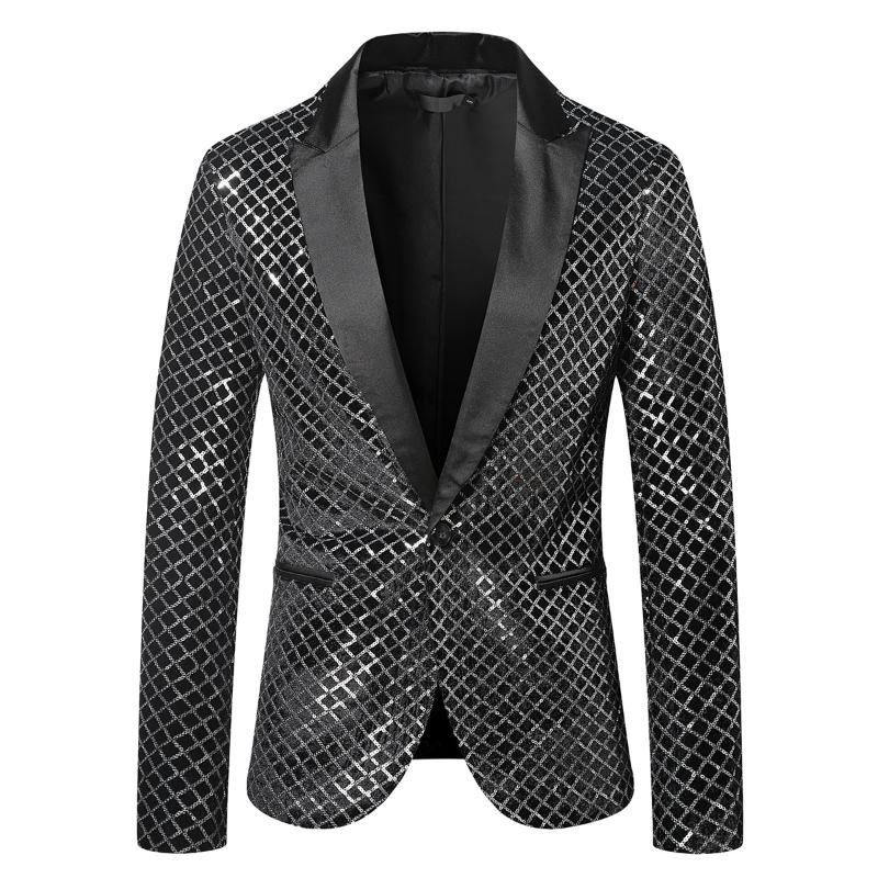 Herrenanzug, Smoking, Partymantel, Pailletten, Gentleman-Blazer, Jacke, Ein-Knopf-Anzug