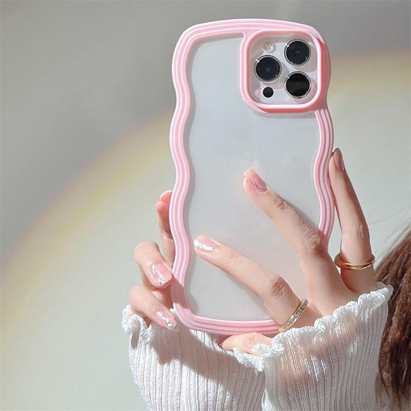 

Конфетный чехол-бампер с волнистыми линиями для iPhone 16 15 11 12 13 14 Pro Max 16 Plus, противоударный прозрачный чехол с жесткой задней крышкой For iPhone 16 Pro