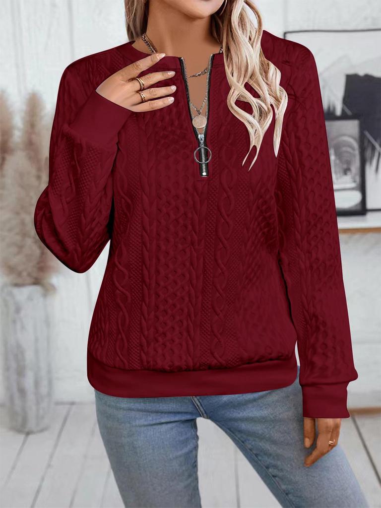 2024 Autumn/Winter European & American Casual Zipper Neckline Long Sleeve Women's Sweatshirt