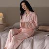 Pajamas Women's Spring and Summer Summer Ice Silk Long-sleeved Loungewear Spring and Autumn Thin Simulated Silk Mother Casual Suit
