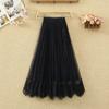 Golden Pleated Skirt Women Autumn and Winter New High Waist Slim A-line Skirt Medium Length Lace Mesh Skirt Female