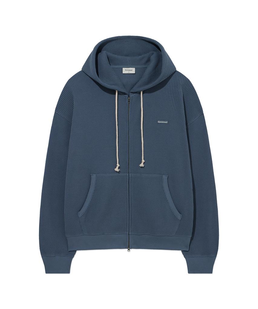 COVERNAT Small Logo Waffle Zip-Up Hoodie Blue