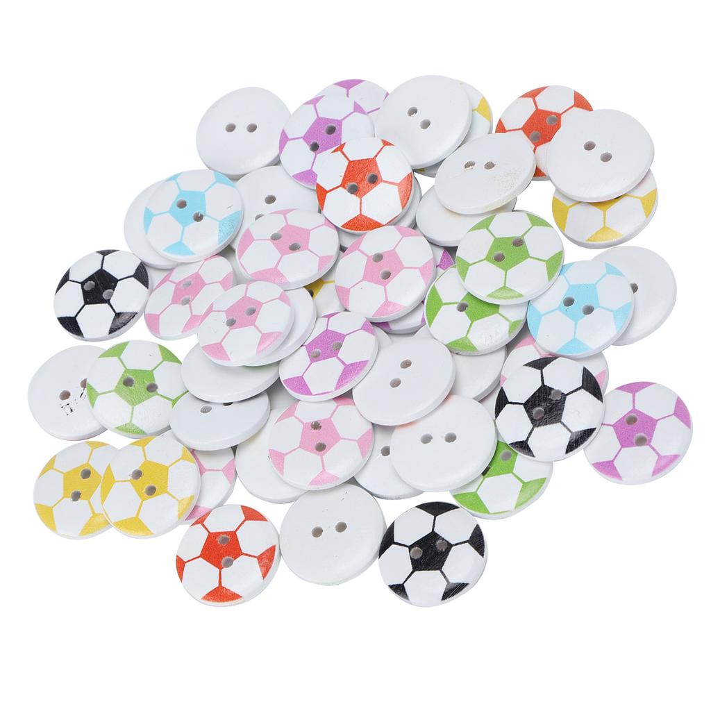 50 ks Knoflík Barevný Malovaný Vzor Fotbalový Míč Dřevěný Knoflík Oblečení Dekorativní Doplňky