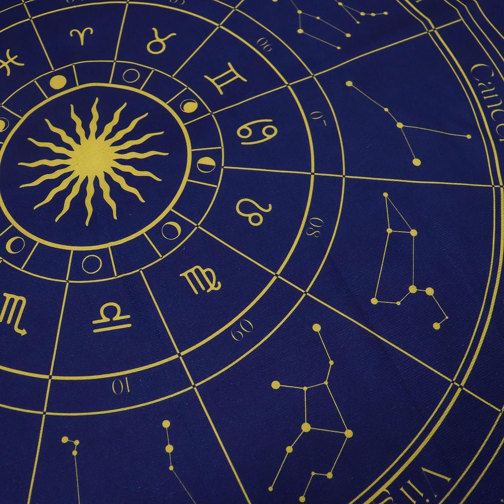 Tarot Reading Cloth Zodiac Wheel Navy Gold 75x75cm