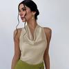 Women's sexy sleeveless satin shirt, spring and summer European and American work women's shirt
