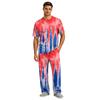 Men's Home Pajama Set, Short Sleeve Top and Long Pants with Button Fly and Drawstring Waist