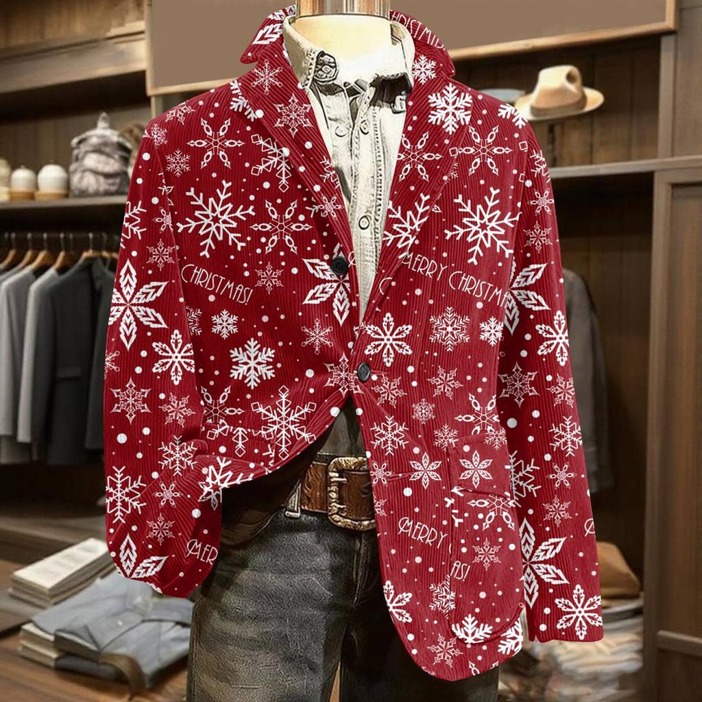 Men's Ugly Christmas Corduroy Warm Pocket Suit Jacket Cardigan Men's Casual Suit
