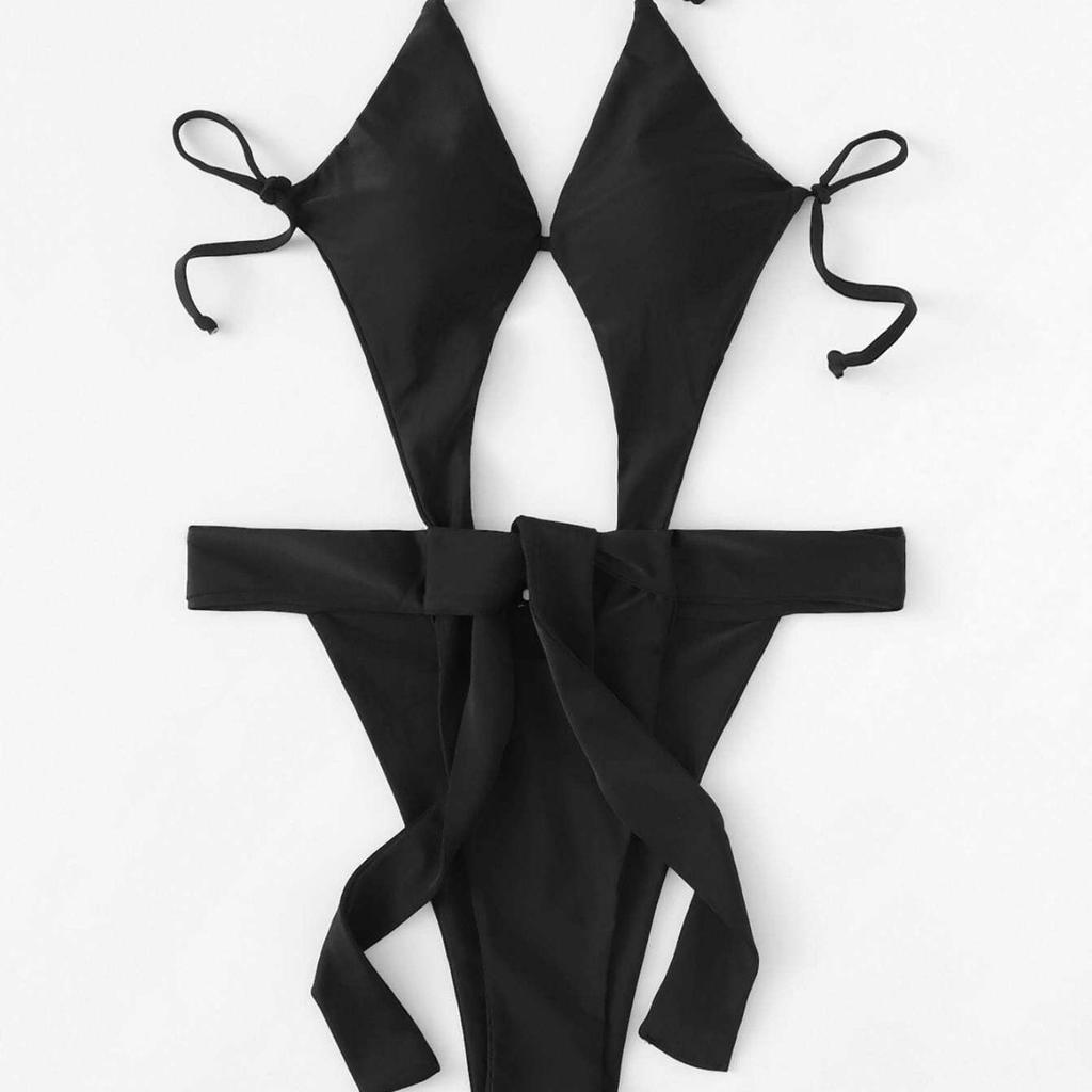 Europe And The United States New Sexy One-Piece Bikini Backless Strap Hollowed Out Explosion Solid Color Swimsuit