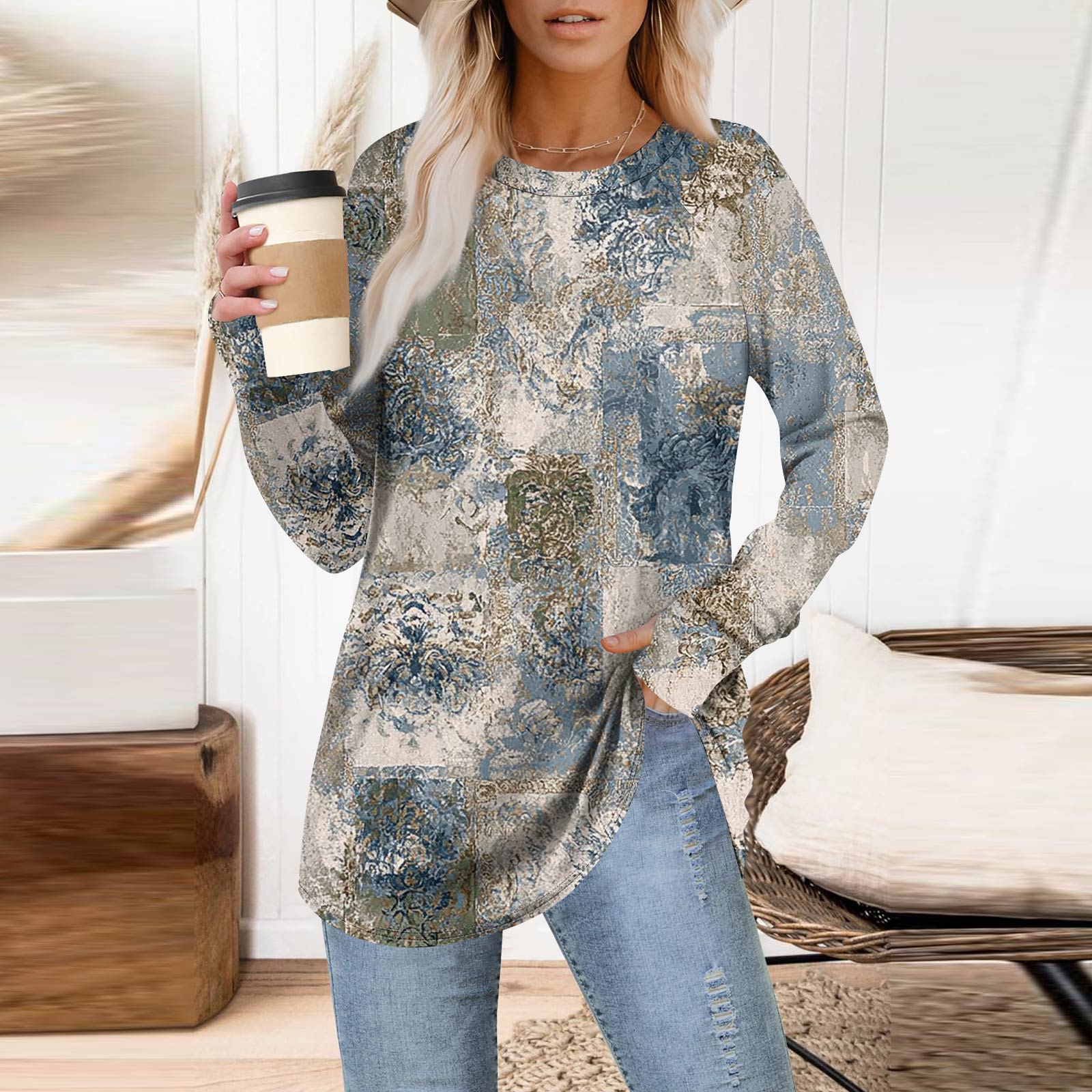 

Женская толстовка большого размера с графическим принтом, длинный рукав, спущенное плечо, круглая рубашка, топы, винтажная одежда L