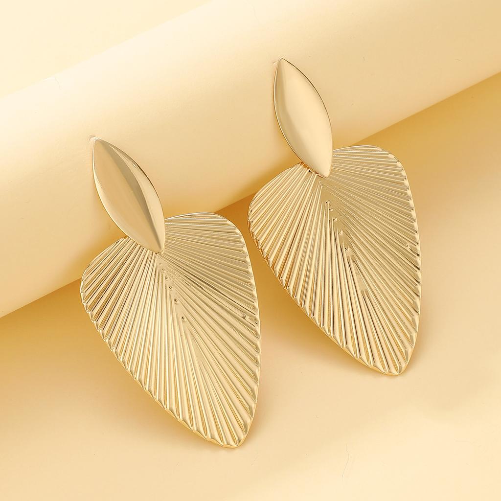 Advanced Metal Textured Leaf  Pendant Big Earrings Women's Exaggerated Fashion Party Zircon Gold Color Geometry Drop Earring