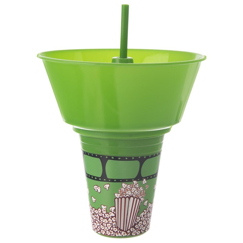 Miska Na Popcorn Pojemnik + Kubek Na Napoje Do Napojów Ze Słomką 2W1
