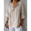 Bluse T-shirt da Donna in Cotone e Lino Larghe con Scollo a V e Bottoni Nuove Camicie Estive