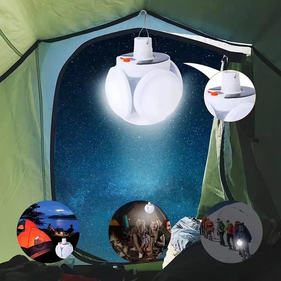 New Led Camping Light Outdoor Solar Foldable Tent Lamp USB Rechargeable Portable Emergency Night Lights for Fishing Hiking