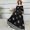 Fattened extra large size floral long-sleeved dress 100kg fat girl long dress one-word shoulder loose maternity dress