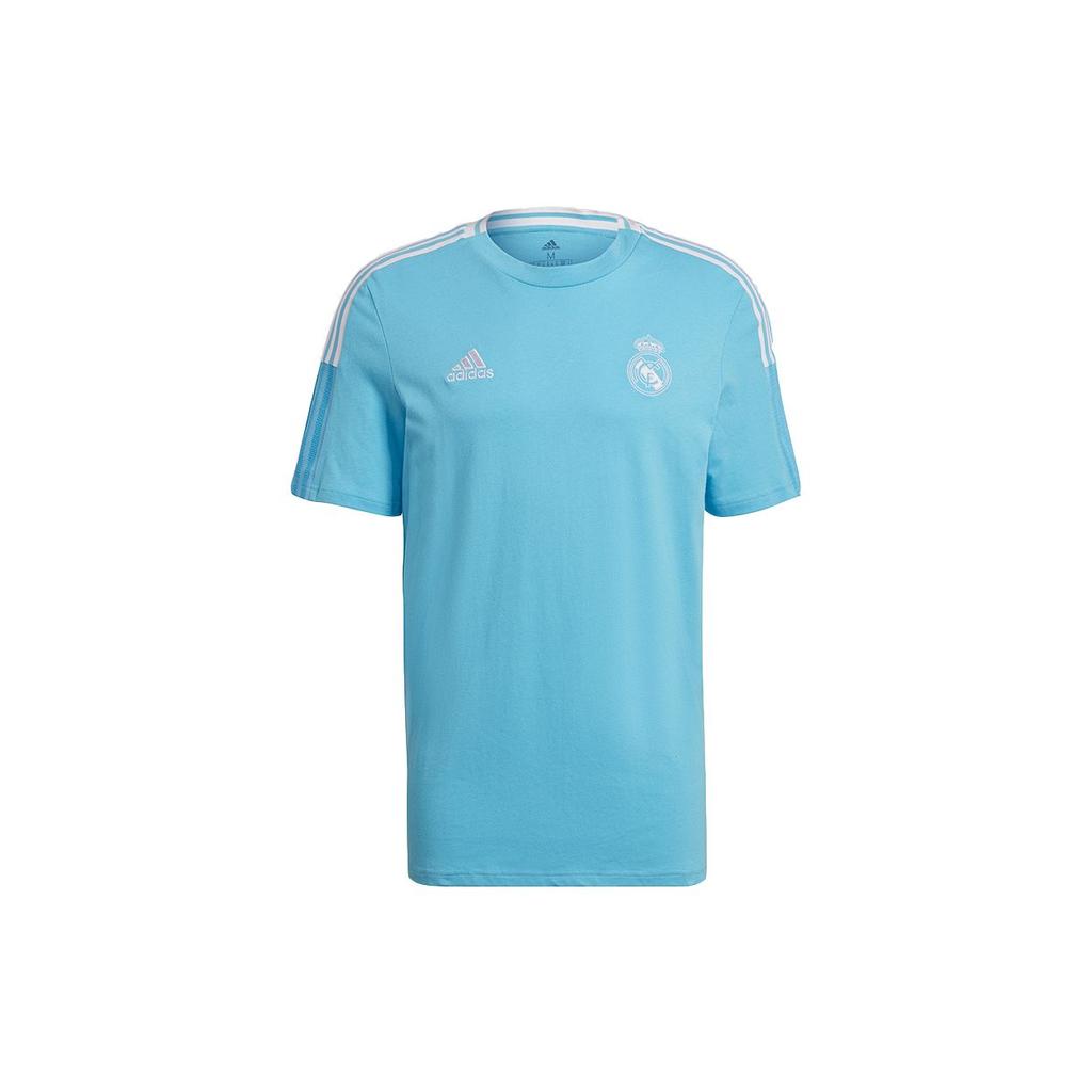 Adidas Real Madrid Football Sports Round Neck Short Sleeve T-Shirt Men Tops Light-Blue GL0051