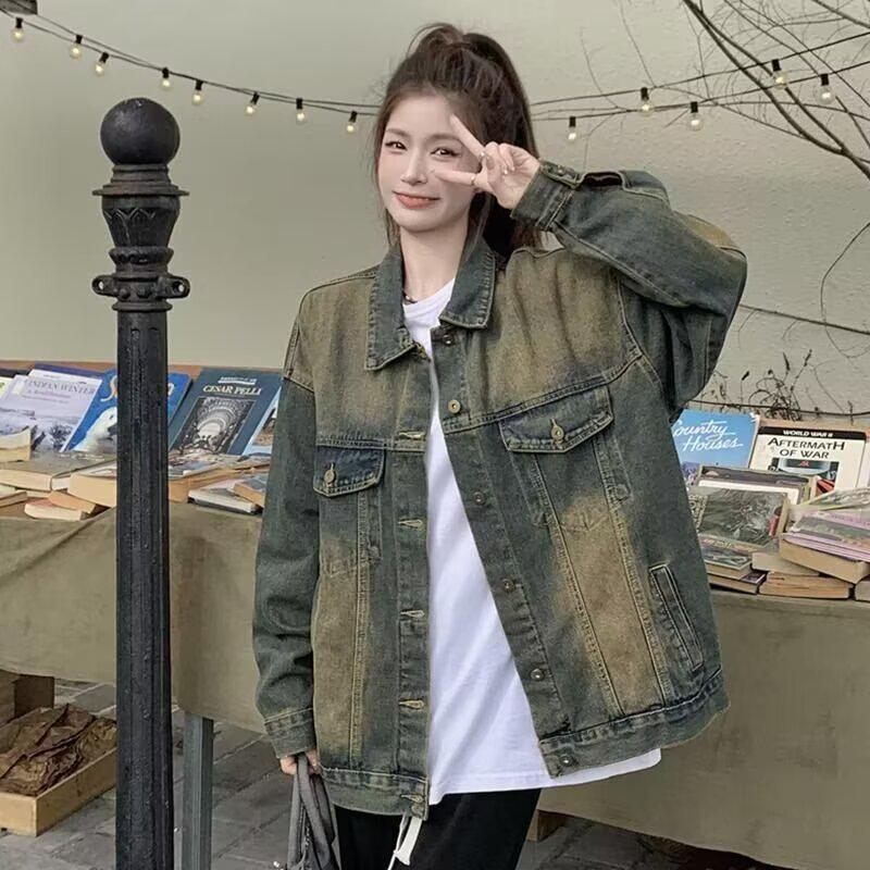 

Женская модная джинсовая куртка с потертостями - Ретро, для миниатюрных, универсальная - Весна/Осень 2026 XL синий