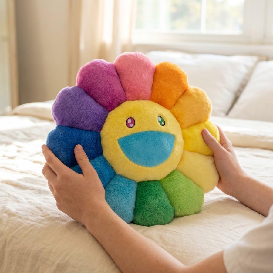 Kawaii Sonnenblumen Kuschelkissen Puppe Blume Niedliches Lächeln Regenbogen Sonnenblume Dekokissen Plüschtier Büro Rückenstützkissen Geschenk