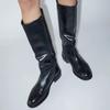 Round Head Leather Thin Thick Heel Long Knight Boots New Side Zipper Straight Boots