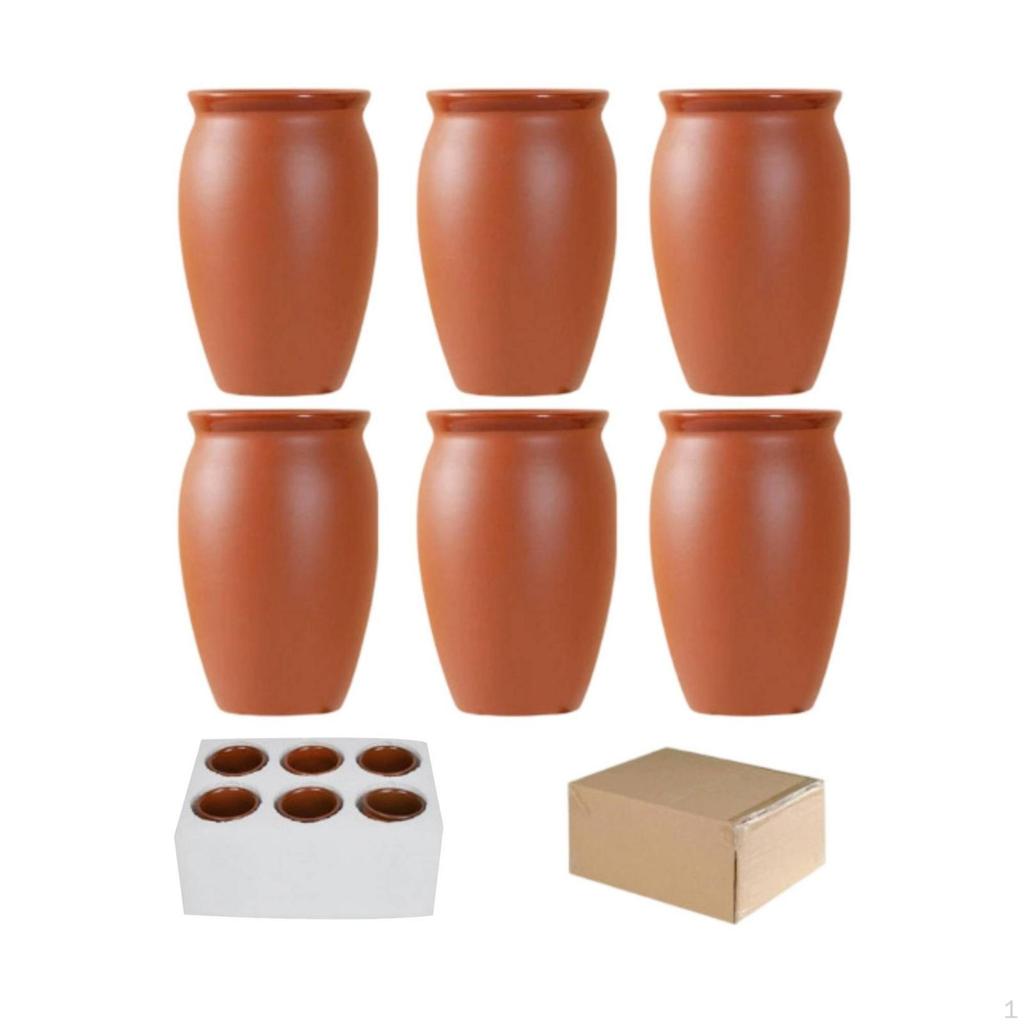 6 Pieces Clay Drinking Cups Terracotta-Colored with Glazed Finish Tapered