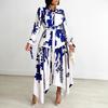 European and American Plus Size Women's Irregular Lapel Dress with Temperament Print
