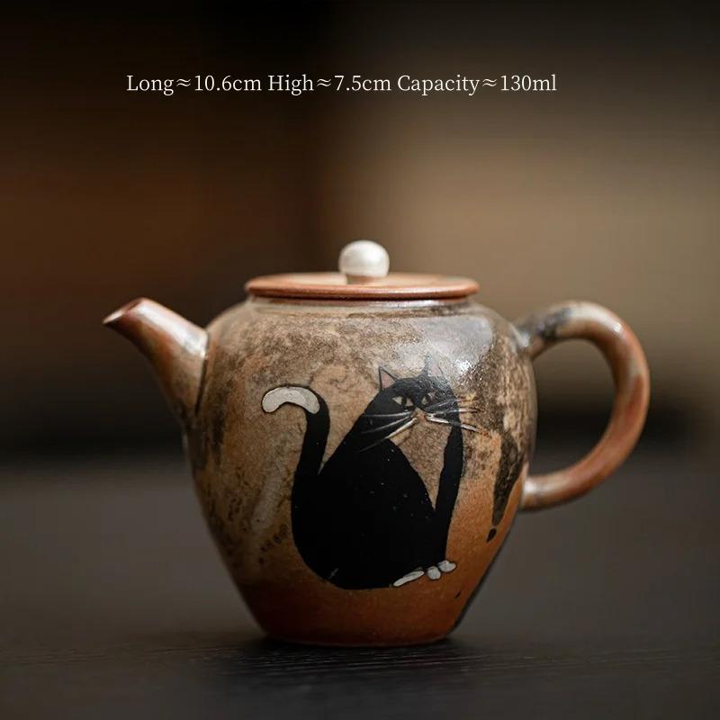 

130ml Japanese ceramic teapot semi handmade gold-plated cat tea drinking pot Kung Fu ware tea kettle