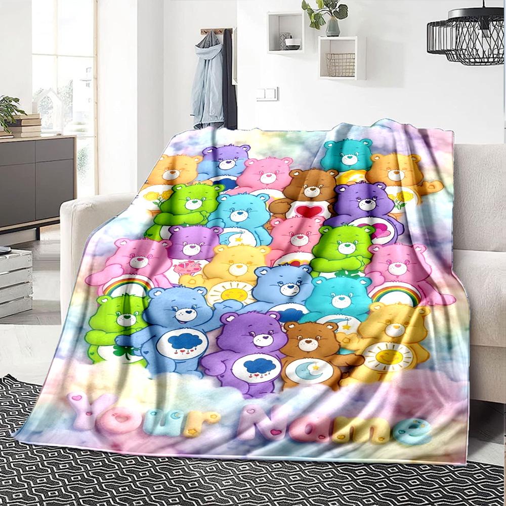 Name Custom Cartoon Care Bears Print Flannel Blanket High Quality Warm Comfortable Cover for All Seasons Perfect for Gifts Home Decor