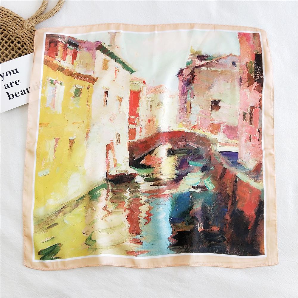 53cm Silk Square Scarf for Women: Elegant Korean Design for Spring, Summer, Autumn - Fashionable Digital Print Headscarf