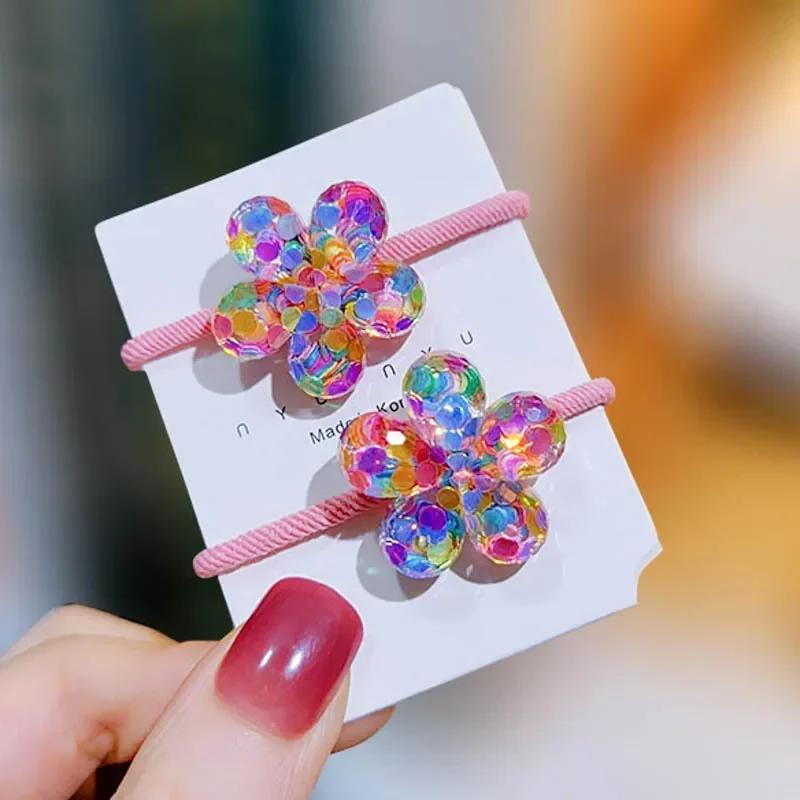 Koreanische Kinder Pailletten Floral Elastische Haarbänder Gummiband Haargummi Prinzessin Kawaii Haarseil Kopfbedeckung Mädchen Haarschmuck