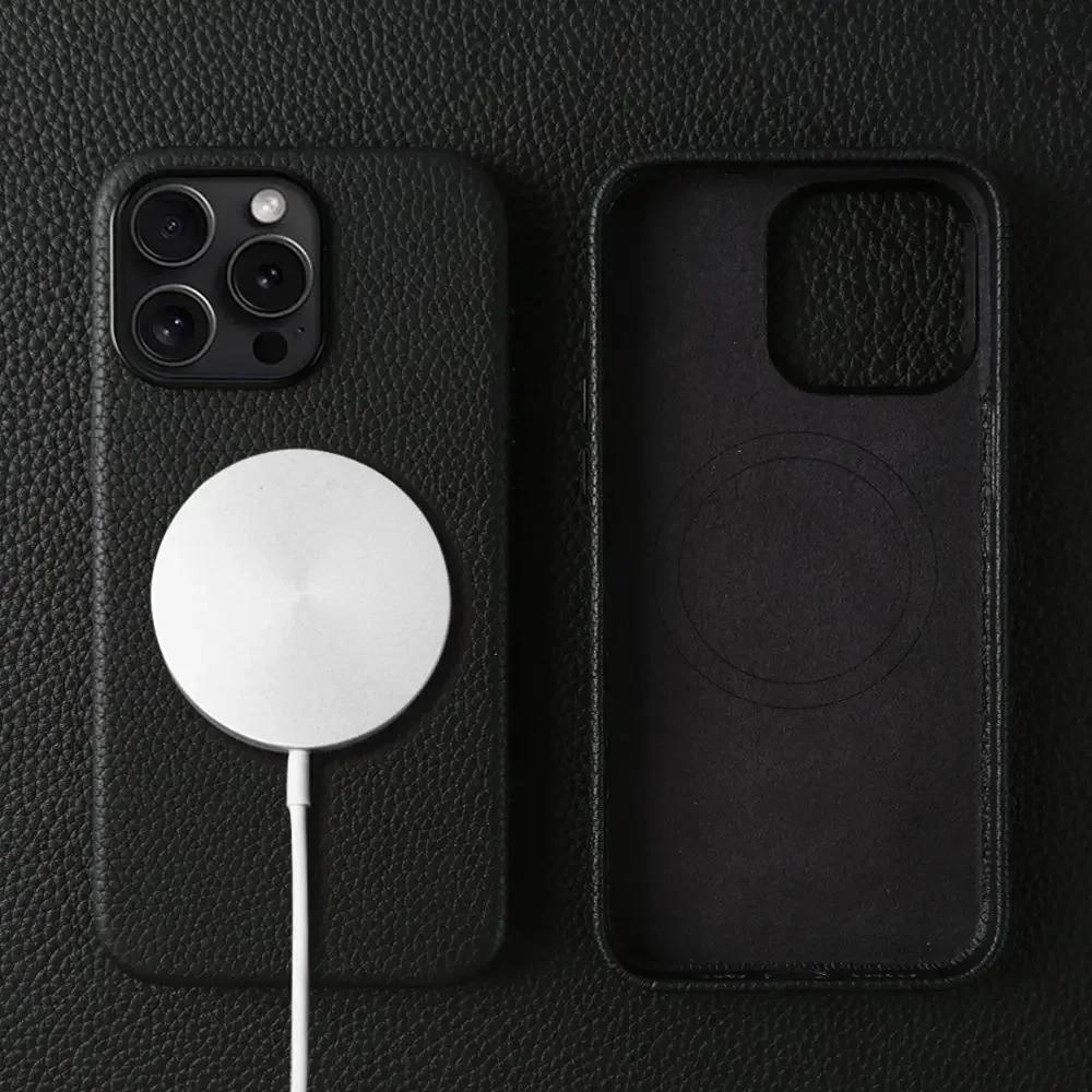 For Magsafe Case Iphone 15 Pro Max Premium Genuine Leather Cover Magnetic for Funda Iphone14Pro 15 Cases Full Coverage Carcasa