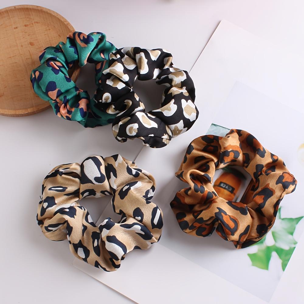 4pcs Leopard Print Elastic Hair Bands Soft Elegant Chiffon Scrunchie Hair Tie Lightweight Hair Accessories for Women