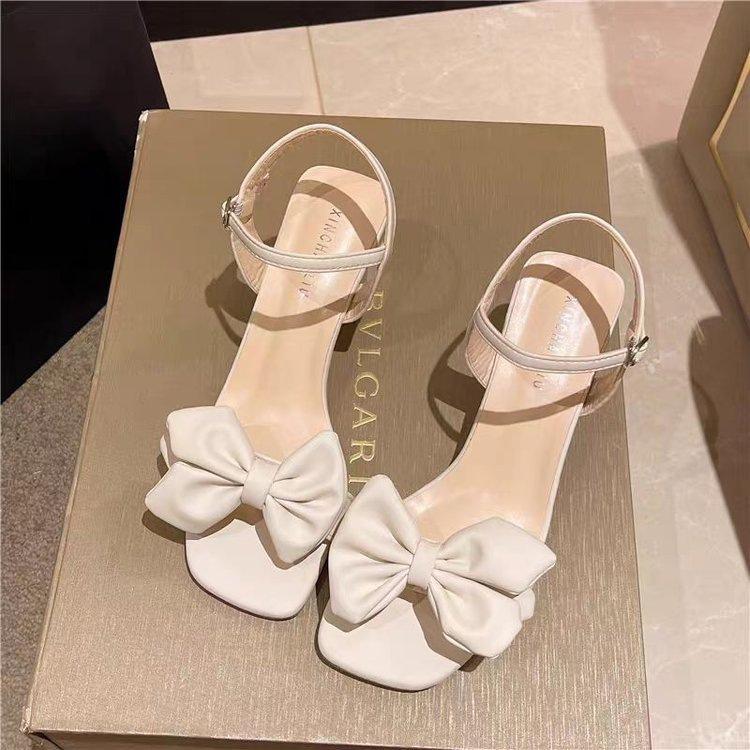 

Французский бант туфли для девочки лето 2025 новинка вечерний ветер на среднем каблуке с юбкой милые сандалии в сказочном стиле 39