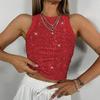 Bead, Leopard Print, Vest, Sexy, Exposed Waist, Color Blocking, Sleeveless Top for Women