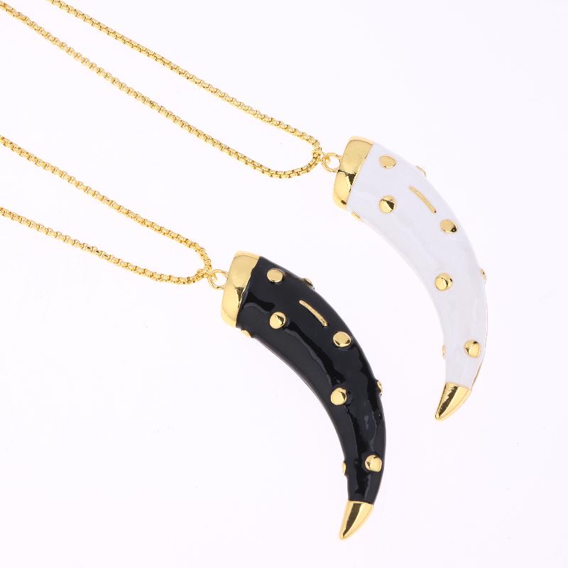 Personalized Enamel Horn Pendant Necklaces For Women Luxury Design Long Necklaces Vintage Chunky Jewelry Gift